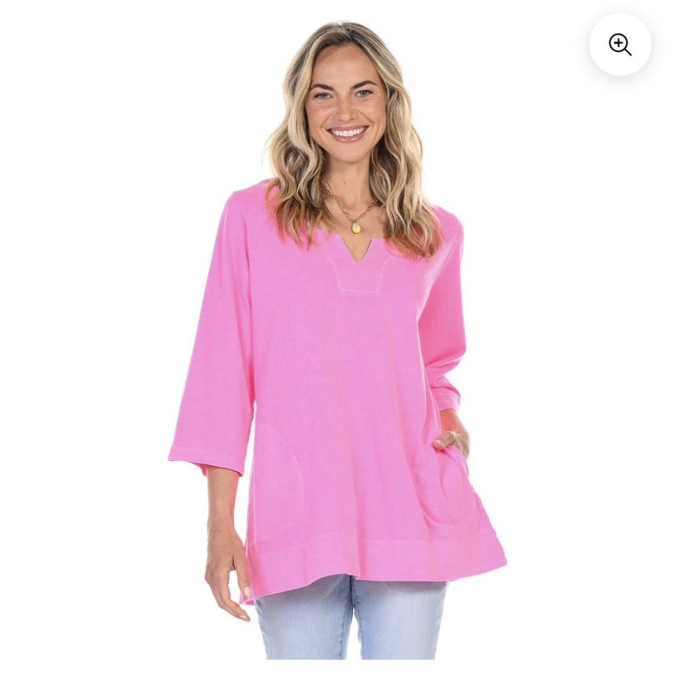 Fresh Produce Jersey Knit Tunic Top Womens XL / XXL Cotton Pink Lagenlook Boho